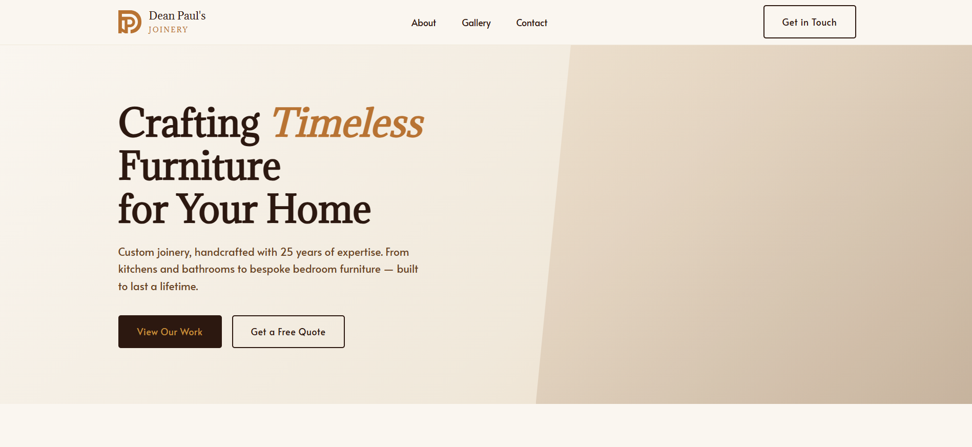 Dean Paul's Joinery website home page