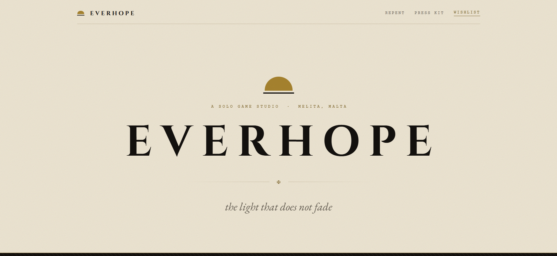 Everhope studio home page in parchment light mode